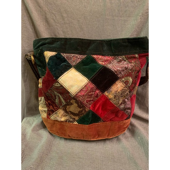 Lucky Brand Y2K Patchwork Velour/Plush/Tapestry Paisleys Hobo Shoulder Bag — H - Picture 12 of 12